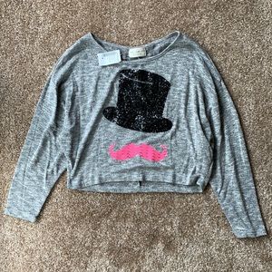 Long sleeve mustache heather gray knit top
